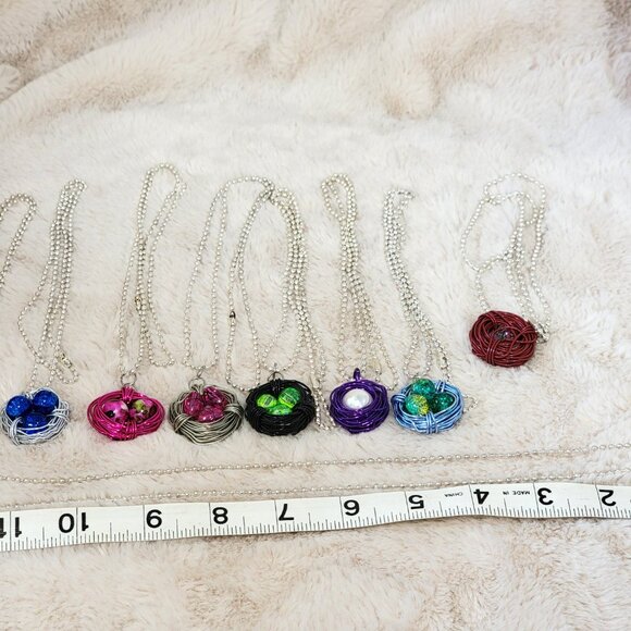 Lot of 9 Handmade Bird's Nest Beaded Necklaces on Ball Chains Great for Gifts! - Picture 6 of 6